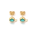 Gold stainless steel stud earrings featuring 7mm green stones and side attachment loops - Green