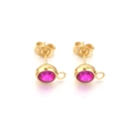 7mm Golden stainless steel ball post earrings with ring and rose red zircon stone - Pink