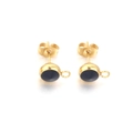 DIY earrings parts: 7mm gold posts with black round stones and small open loops - Black