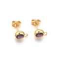 Golden stainless steel stud earrings with 7mm purple gemstone and DIY hanging loop - Dark Purple