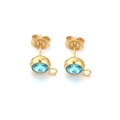 Golden stainless steel stud earrings with 7mm sky blue crystal and DIY hanging loop - Sky Blue