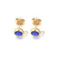 Golden earring studs with 7mm round blue gems and small hanging loops for DIY jewelry - Sapphire Blue