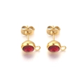 Golden stainless steel earring posts with 7mm red stone inlay and side loop for DIY - Dark Red