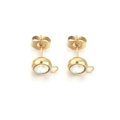 Gold stainless steel 7mm ball stud earring with rainbow rhinestone and DIY loop - Colorful
