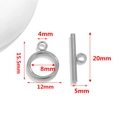 Polierter Edelstahl-Knebelverschluss in Silber mit Maßen für Schmuckherstellung - 8mm Klein - Stahl
