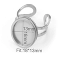 Base anello regolabile in acciaio argento con castone ovale 18x13mm per gioielli fai da te - Acciaio - Ovale 13*18mm