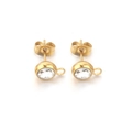 Golden stainless steel stud earring with 7mm round zircon stone and DIY small hanging loop - White