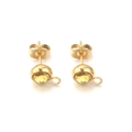 Golden stainless steel stud earrings with yellow round gemstone and DIY hanging loop - Yellow