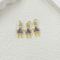 Detailed view of three gold girl-shaped pendants with purple triangle zircons for DIY - Purple Pendant