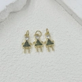 Close-up of golden girl-shaped pendants with green triangle stones for DIY jewelry - Olive Green Pendant