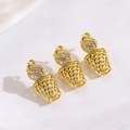 Detailed view of three 18K gold plated basketball and net pendants with zircon stones - Basketball Charm / Gold Basketball Style