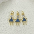 Three golden girl pendants with triangle blue zircon for DIY jewelry crafts - Dark Blue Pendant