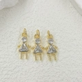 Detailed view of three gold triangle zircon girl pendants for DIY jewelry making - White Pendant