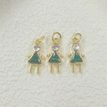 Close-up of three golden triangle zircon girl charms for DIY jewelry making - Dark Green Pendant