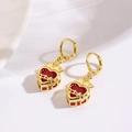 Vintage Goldene Ohrringe mit rotem Herz-Zirkon und Dornendetails im gotischen Stil - Flammendes Heiliges Herz Stil (ZYN-DME803G)