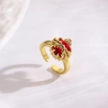 Adjustable gold ring with large red zircon heart and thorny vine patterns - Thorn Hollow Ruby Style (ZYN-DMR288G)