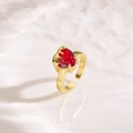 Adjustable gold open ring featuring red heart zircon and unique fluid metal accents - Melting Liquid Heart Style (ZYN-DMR286G)