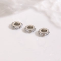 Detailed view of silver spacing beads with set rectangular clear zircon stones - Rectangle Inlaid Ring Style Silver (ZYN-DMK1263P)