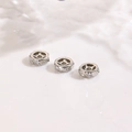 Macro shot of silver plated 18K spacer beads with diagonal engraving and white zircons - Twill Gear Inlaid Spacer Bead Silver (ZYN-DMK1264P)
