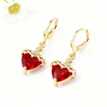 Detail of copper heart earrings with red cubic zirconia and golden vine design - Vine Heart Style (ZYN-DME802G)