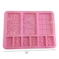 Molde de silicona rosa para gofres y chocolate con patrones geométricos y medidas - Rosa