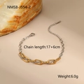Detalle de pulsera bicolor oro y plata que muestra longitud de 17+6cm y peso de 6,0g - Pulsera de Metal Bicolor Oro y Plata (NMSB-J554-2) / Chapado en oro 18K