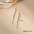 Detailed macro view of long 5.5cm gold and silver chain tassel earrings on beige background - 18K Gold / Gold and Silver Long Tassel Earrings (NMSE-J548-1)
