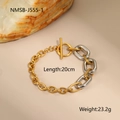 Pulsera de cadena bicolor con cierre OT, longitud de 20 cm y peso de 23,2 gramos - Pulsera con Cierre OT Bicolor Oro y Plata (NMSB-J555-1) / Chapado en oro 18K
