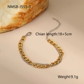 Primer plano de pulsera de cadena bicolor oro y plata con cierre de mosquetón y extensión - Pulsera de Cadena de Barbada Doble Bicolor Oro y Plata (NMSB-J555-3) / Chapado en oro 18K