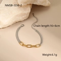 Detalle de la pulsera de cadena de acero inoxidable bicolor con eslabones de oro y plata en beige - Pulsera Geométrica Bicolor Oro y Plata (NMSB-J556-2) / Chapado en oro 18K