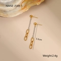 Detailed view of two-tone gold and silver tassel earrings with size and weight specs - 18K Gold / Contrast Thick Chain Tassel Earrings (NMSE-J549-1)
