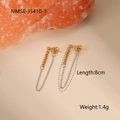 Detail of 8cm dual-tone gold and silver chain earrings with lightweight tassel design - 18K Gold / Gold and Silver Double Chain Earrings (NMSE-J5410-1)