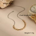 Detail view of two-tone gold and silver paperclip chain necklace with lobster clasp - Fine Link Paperclip Two-Tone Necklace (NMSN-J554-3)