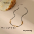 Detalle de cerca del collar de dos capas en dos tonos oro y plata con medidas de peso - Collar de Cadena en Capas Bicolor Oro y Plata (NMSN-J556-3) / Chapado en oro 18K