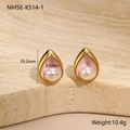 Detailed size view of water drop pearl earrings with pink enamel and 18K gold plating - 18K Gold / Pink