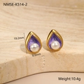 Detail of 18K gold plated teardrop earrings with purple enamel and 8mm white pearl - 18K Gold / Purple