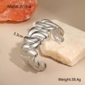 Detail shot of a 3.3cm wide silver titanium steel cuff bracelet with scale texture - Dragon Scale Snake Texture (NMSB-J559-4)
