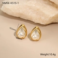 Detailed view of 18K gold-plated waterdrop pearl earrings with size 19.2mm x 8.0mm dimensions - 18K Gold / White