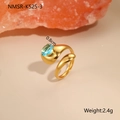 Detail of 18K gold-plated irregular ring with 0.8cm blue zircon and 2.4g weight - Open Teardrop Shape (NMSR-K525-3)