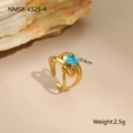 Macro shot of gold plated irregular ring with square blue zircon stone and weight data - Minimalist Overlap Square Stone (NMSR-K525-4)