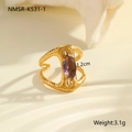 Detailed view of irregular 18k gold plated ring with marquise purple zircon and dimensions - Spiral Wrap Marquise (NMSR-K531-1)