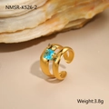 Macro shot of an 18K gold-plated irregular ring featuring a square blue zircon stone - Parallel Double Ring Square Stone (NMSR-K526-2)