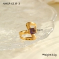 Detail view of wavy gold-plated stainless steel ring with 0.6cm purple zircon inlay - Creative S-Shape Wave (NMSR-K531-3)
