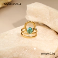 Detail showing an 18K gold plated stainless steel ring with blue zircon and 0.8cm gem - Double Ring Hollow Circle (NMSR-K526-4)