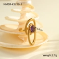 Detailed macro view of an irregular gold-plated ring featuring a purple zircon gemstone - Irregular Oval Style (NMSR-K5210-1)