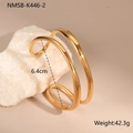 Bracelet jonc ouvert double rang en acier inoxydable plaqué or 18 carats, 6,4 cm - Style Double Anneau Minimaliste Doré (NMSB-K446-2)