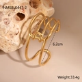 Detail view of gold stainless steel multi-layer open bangle with 6.2cm diameter and 33.4g weight - Gold Multi-Layer Hollow Style (NMSB-K447-2)