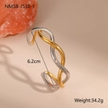 Detail of twisted two-tone stainless steel bangle showing 6.2cm diameter and 34.2g weight - Gold & Silver Two-Tone Twist Style (NMSB-J538-1)
