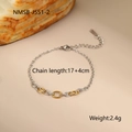 Detailed view of silver and gold mixed metal chain bracelet with 17+4cm adjustable length - Two-Tone Oval Link Bracelet (NMSB-J551-2)