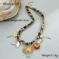 Gedetailleerde afmetingen van de bohemien luipaardketting met gouden zonnehanger en parels - Grote Zon Combinatie Halsketting (NMSN-J6510-3) / 18K goud
